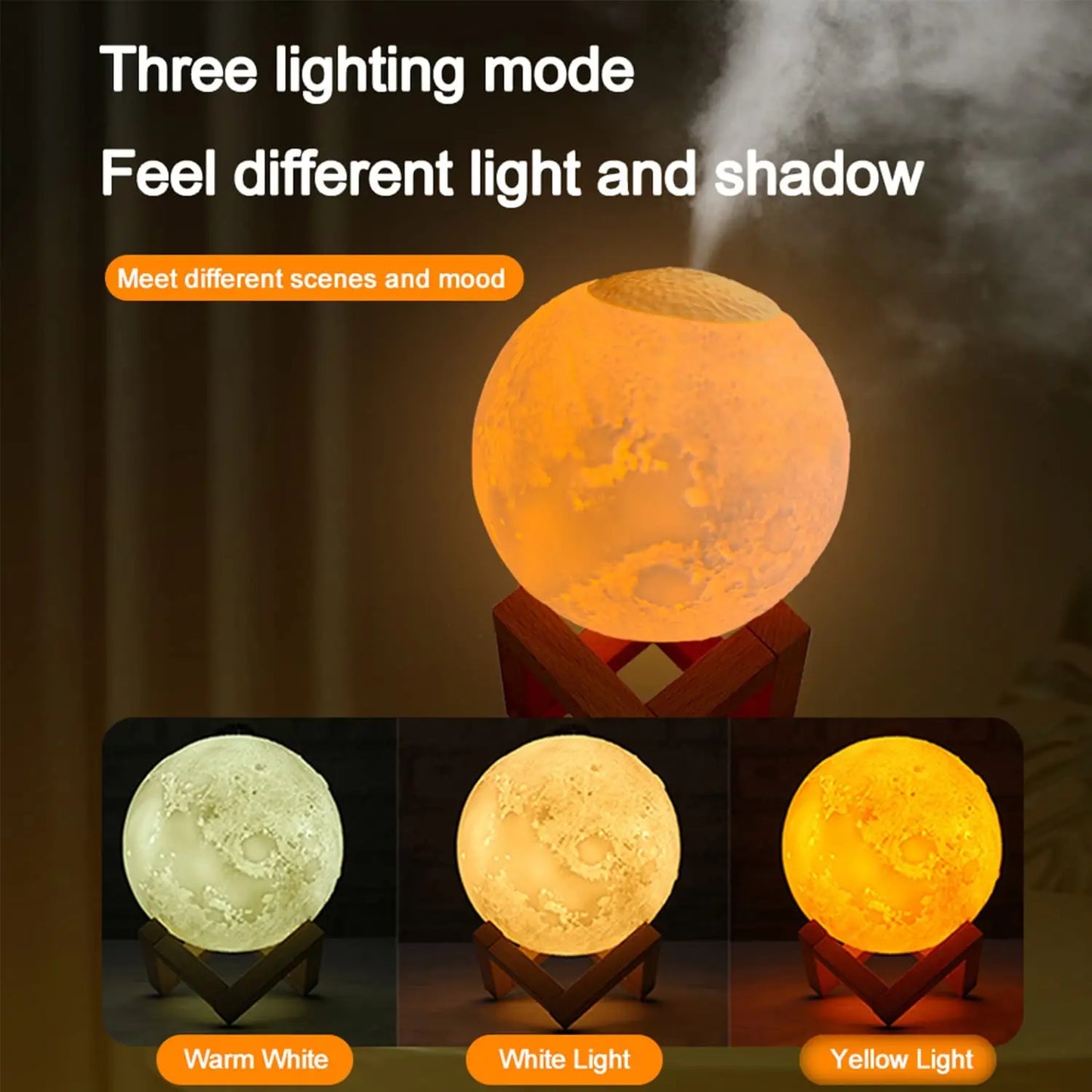 Portable 800Ml Cool Mist Humidifiers Aroma Oil Diffuser Mini 3D Moon Lamp Ultrasonic Home Room Air Humidifier Moon Humidifier