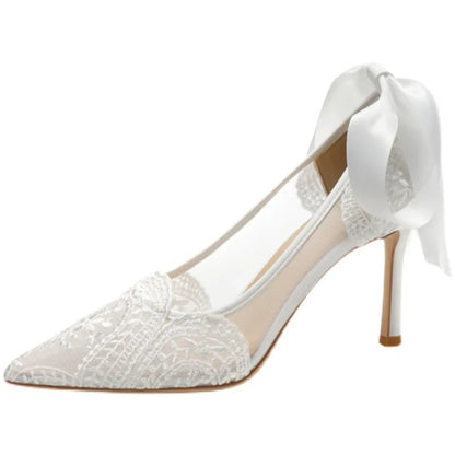 6CM/8CM Ankle Strap Talon Haut Luxury Sexy Shoes White Lace Wedding Heels for Bride