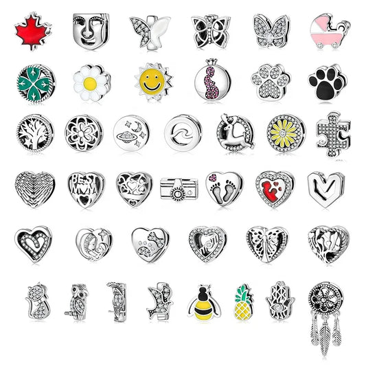 Real 925 sterling silver Clear CZ Crystal Cat Paw Print Clip Charm Beads Fit Reflection Bracelet Accessories Wholesale jewelry